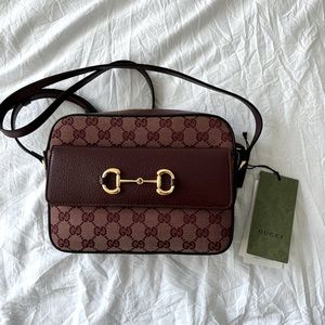 Gucci Horsebit 1955 Small GG Canvas and Leather Shoulder Bag
